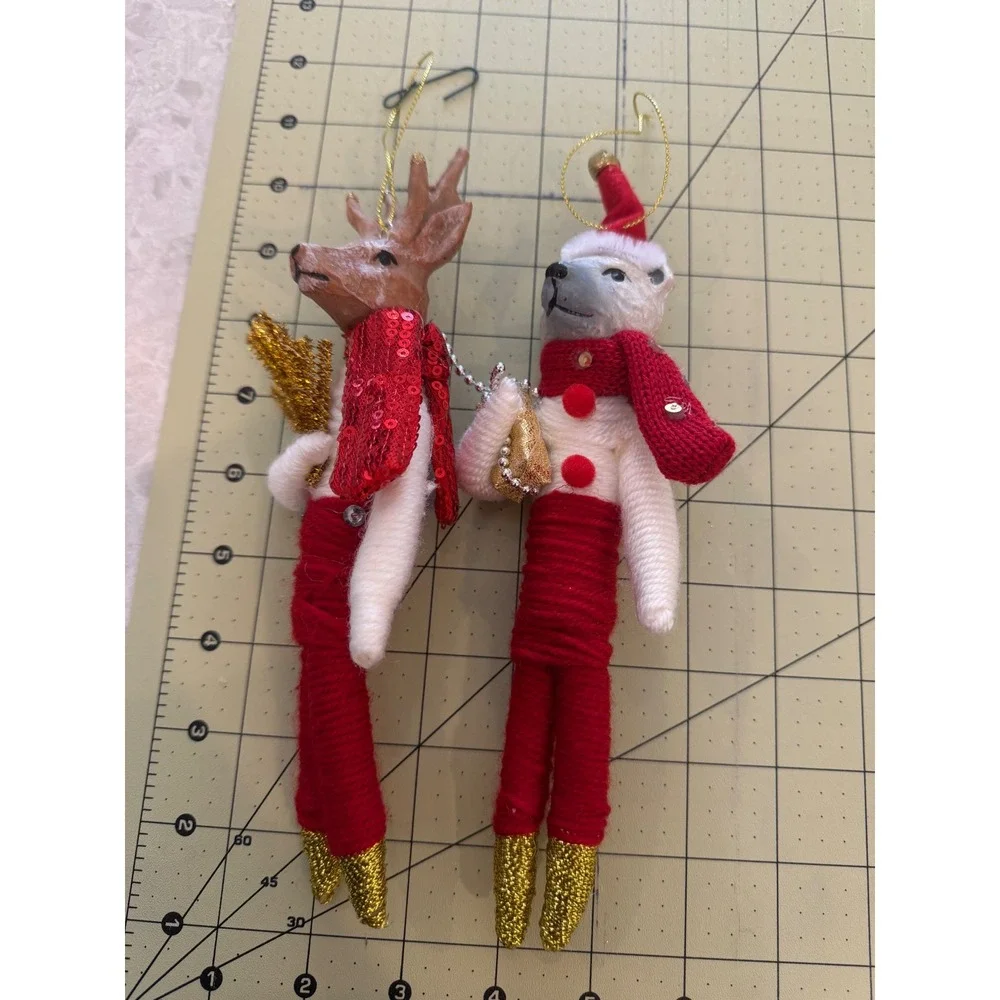 Allen and Roth Yarn Wrapped Reindeer and Polar Bear Christmas Ornaments Set of 2